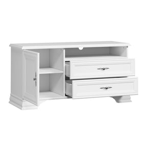 Comoda TV cu doua sertare si o usa IDENTO, alba, PAL, 124.5x44x64 cm
