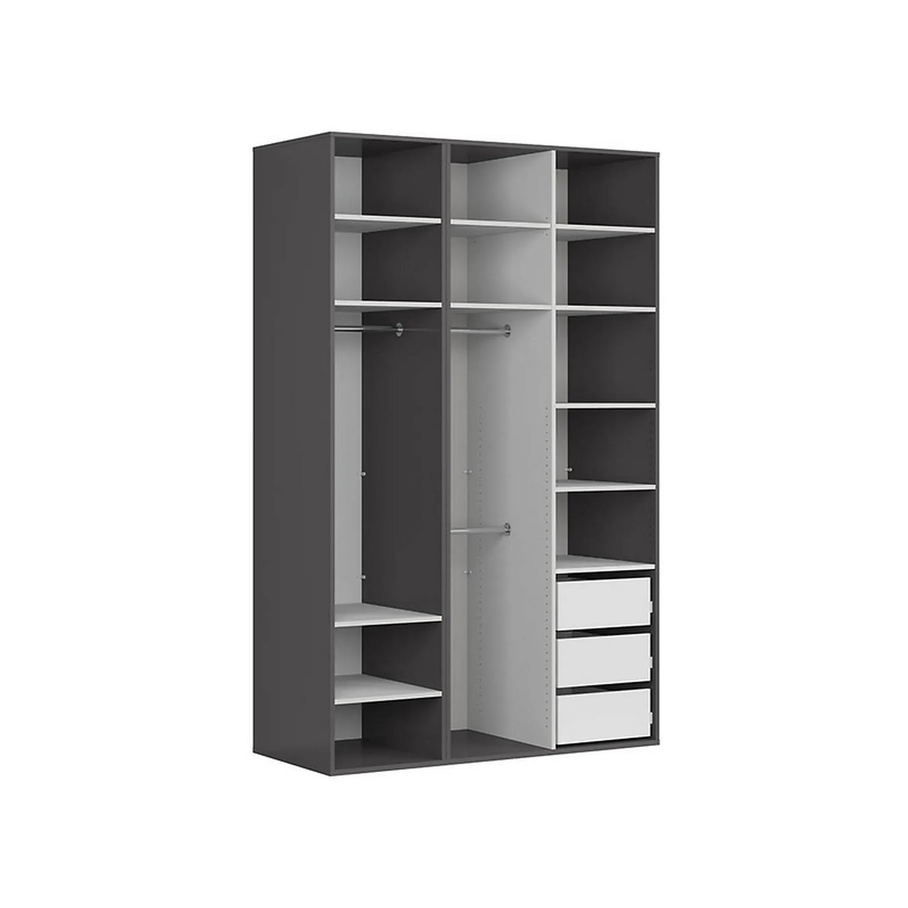 Dulap FLEX, gri grafit, PAL, cu 3 usi si oglinda, 150x66x240 cm