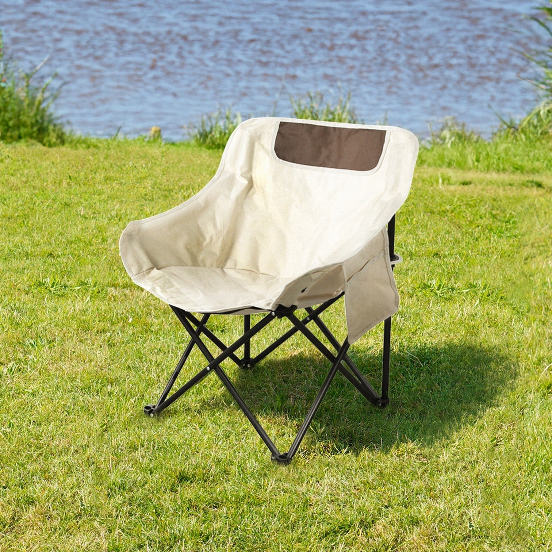 Scaun camping URAO, bej/negru, tesatura/metal, 58x51x66 cm