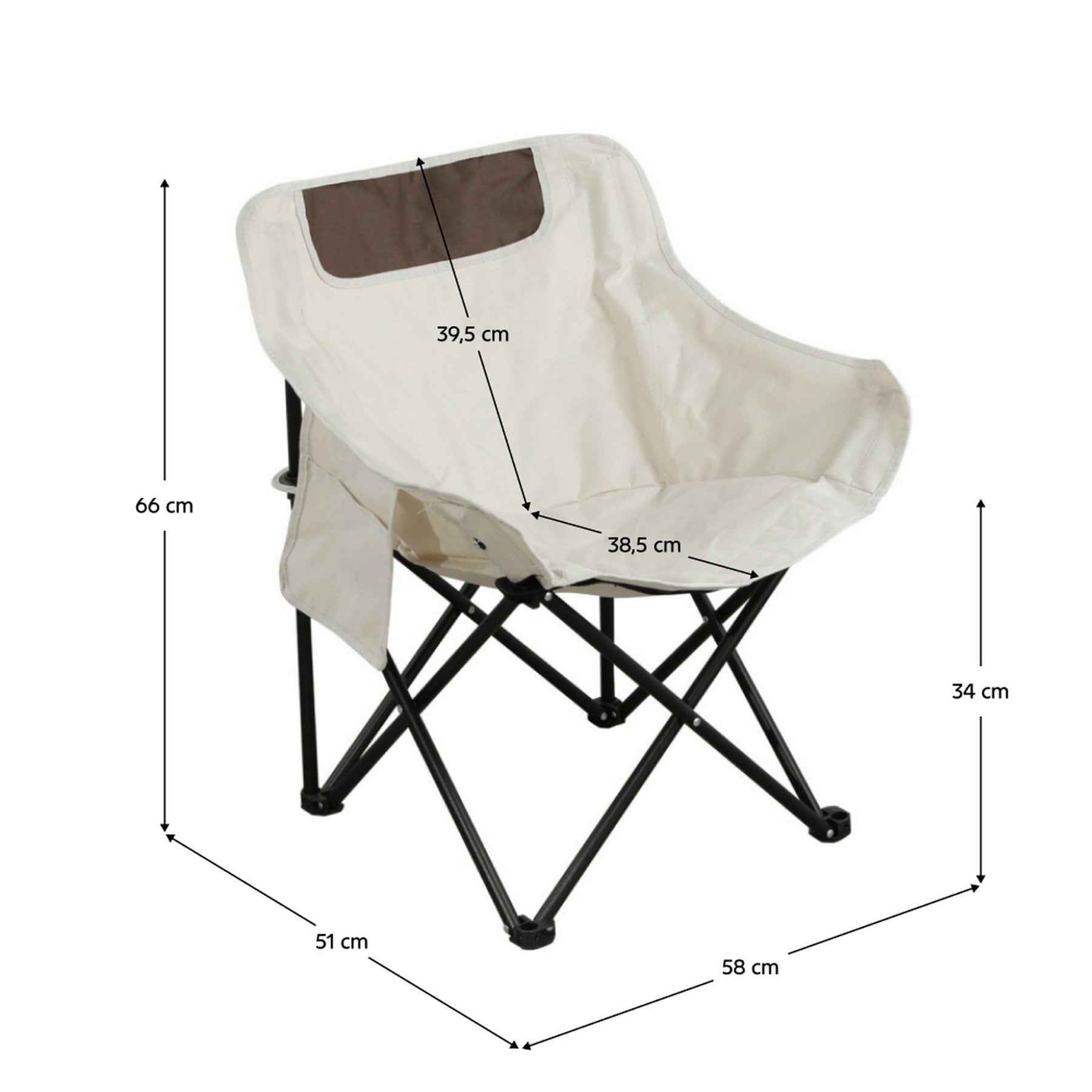 Scaun camping URAO, bej/negru, tesatura/metal, 58x51x66 cm
