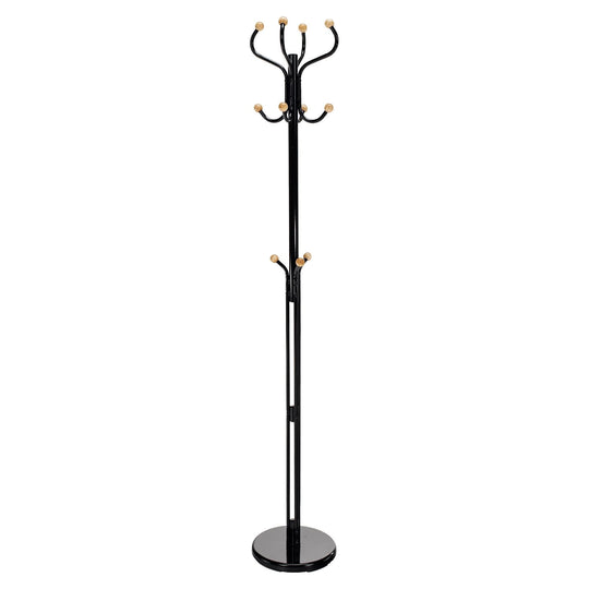 Cuier pom VASIL, negru lucios/stejar, metal/lemn, 30x30x198 cm