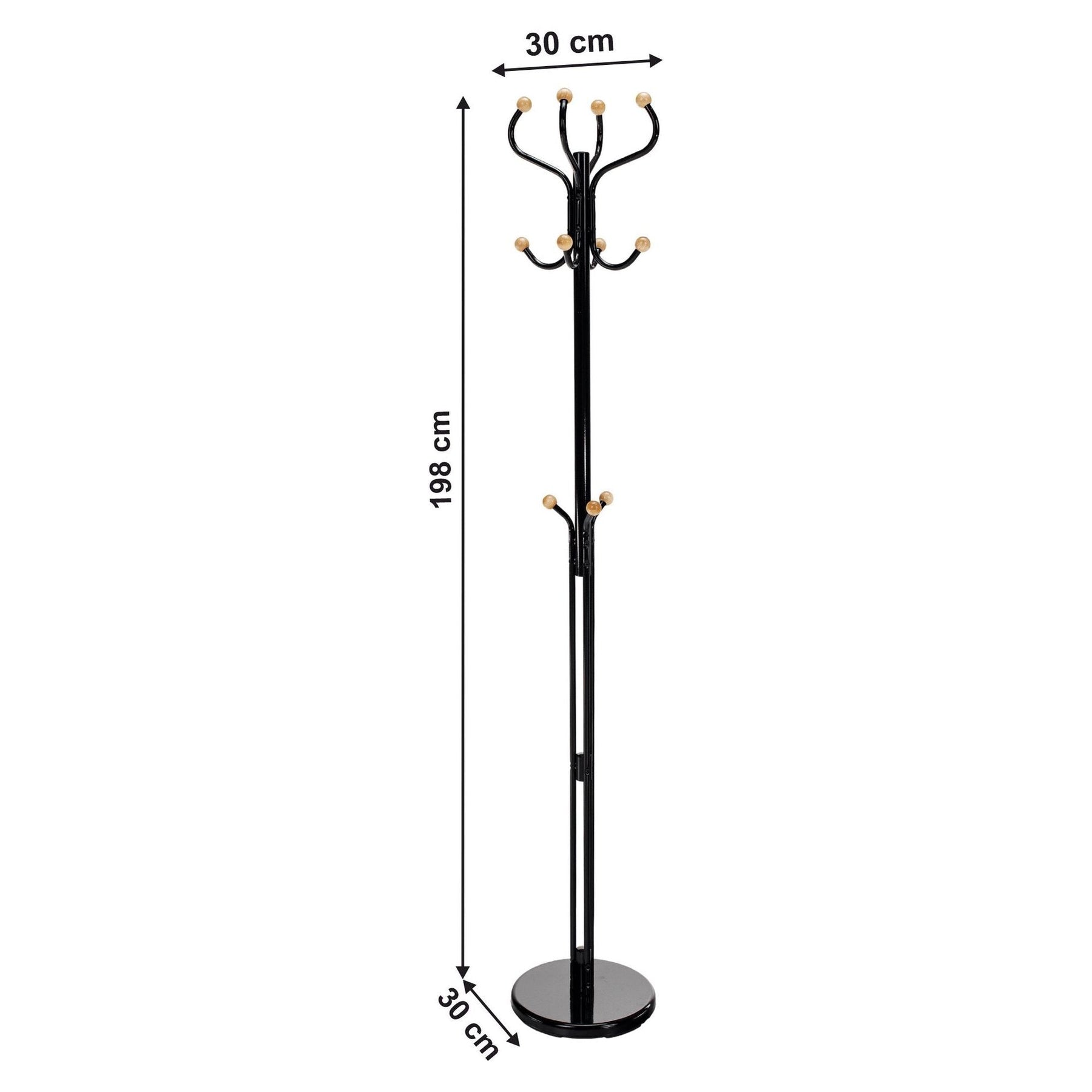 Cuier pom VASIL, negru lucios/stejar, metal/lemn, 30x30x198 cm