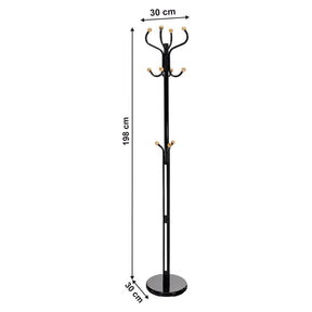 Cuier pom VASIL, negru lucios/stejar, metal/lemn, 30x30x198 cm