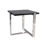 Masuta cafea VELA, marmura/inox, negru/argintiu, 61x61x61 cm