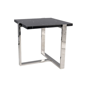 Masuta cafea VELA, marmura/inox, negru/argintiu, 61x61x61 cm