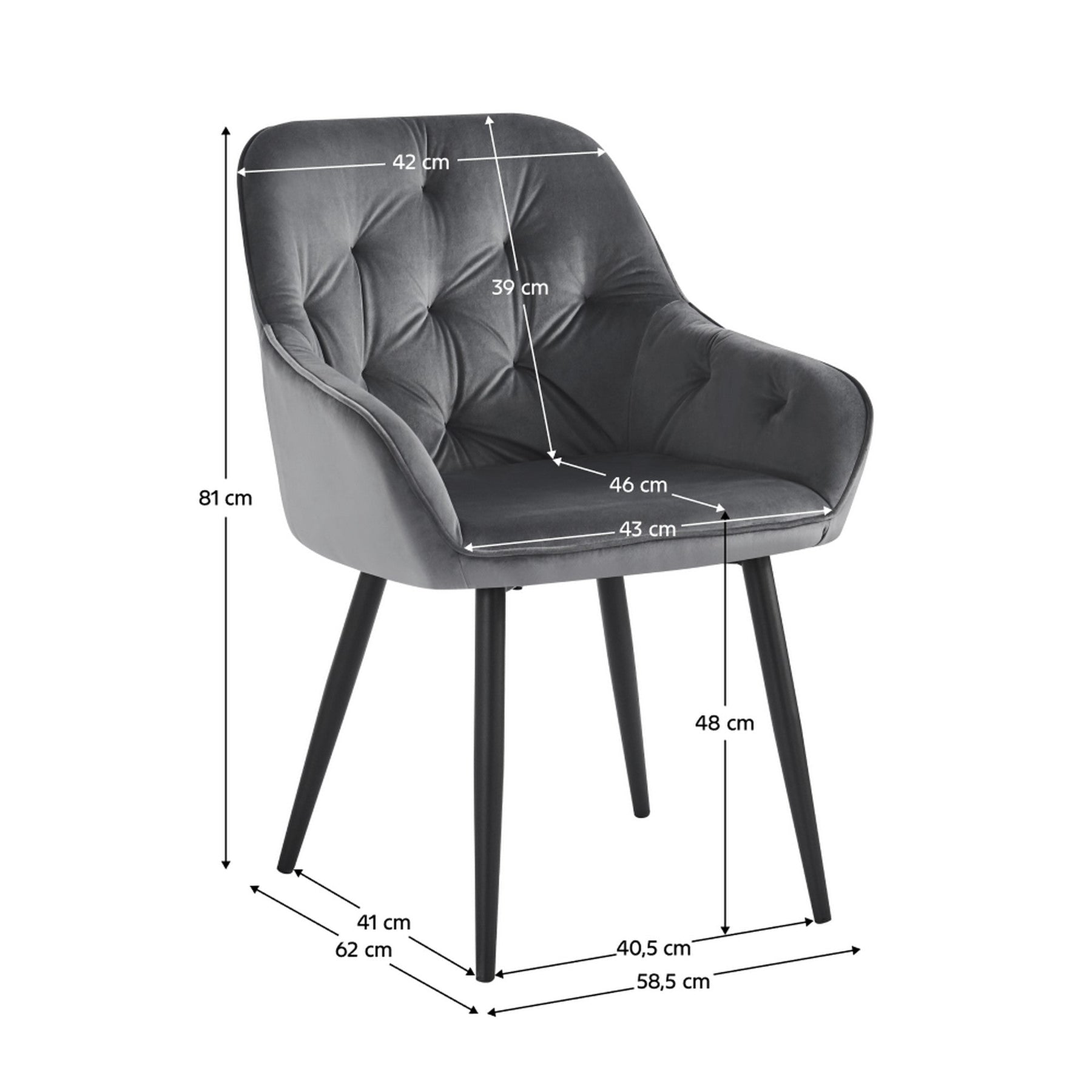 Scaun VERIO, gri/negru, stofa catifelata/metal, 59x62x81 cm