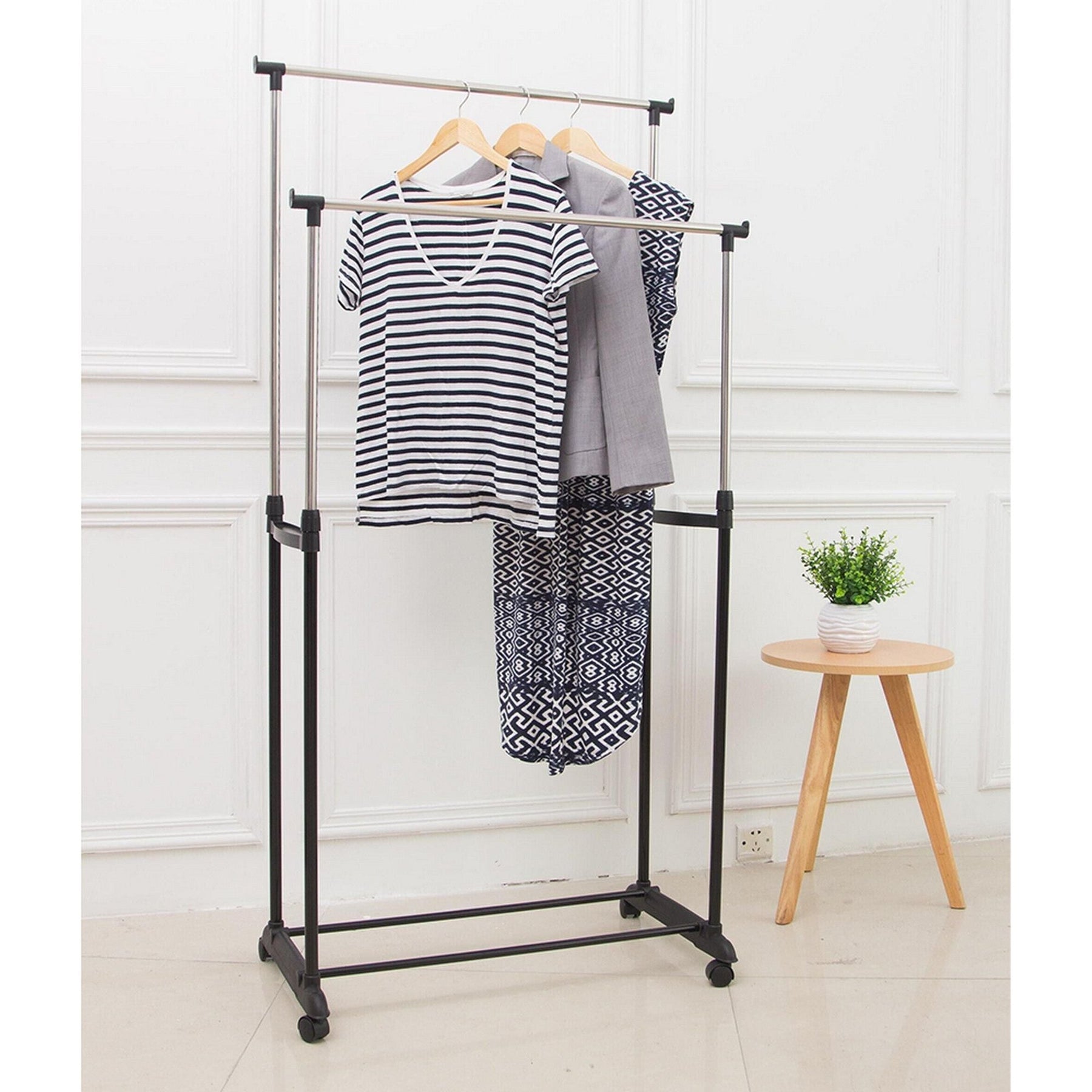 Stander haine SVAN, metal/plastic, negru/argintiu, 80x42x165 cm