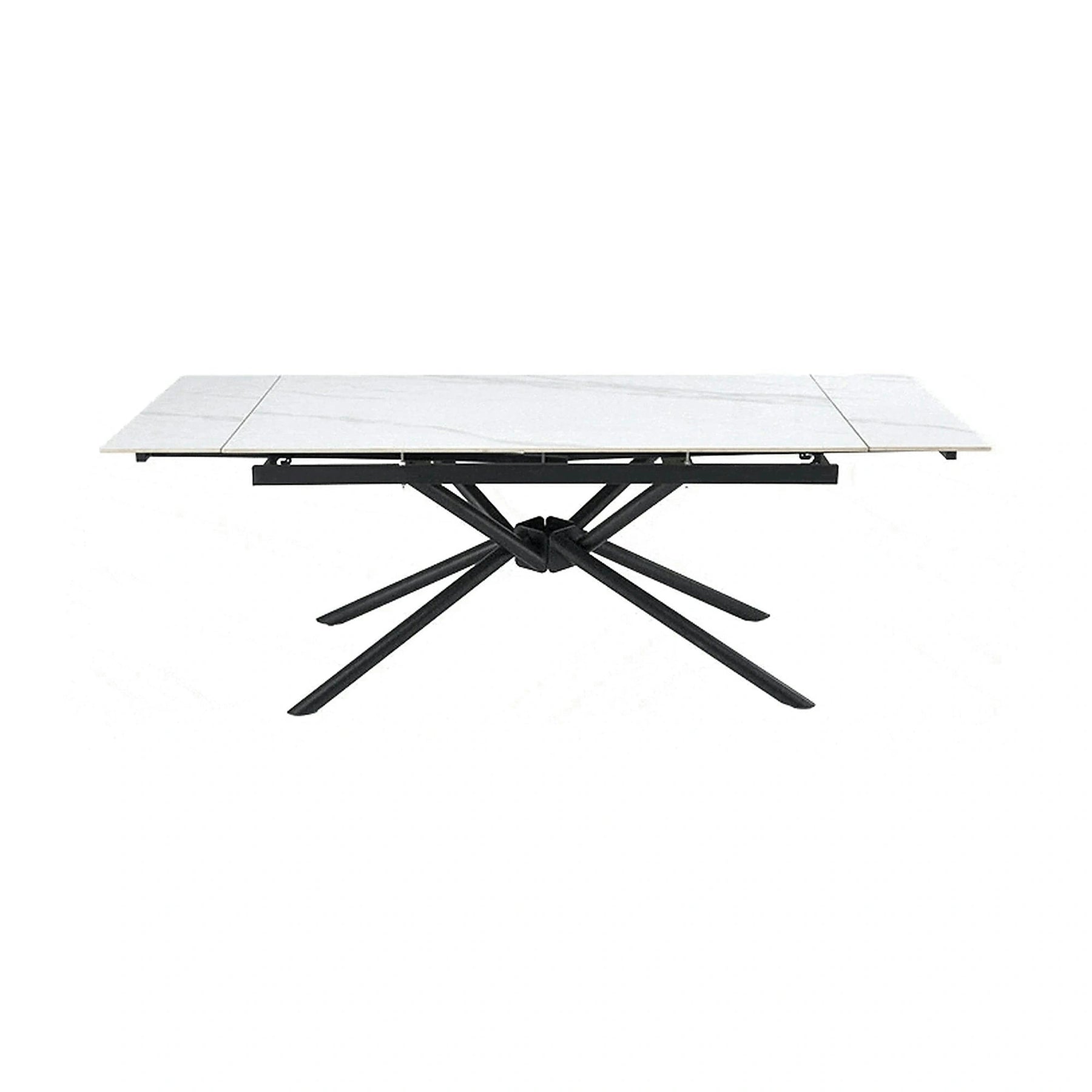 Masa extensibila VITORINO, alb cu efect de marmura/negru, piatra sinterizata/otel, 160/220x90x75 cm