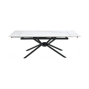 Masa extensibila VITORINO, alb cu efect de marmura/negru, piatra sinterizata/otel, 160/220x90x75 cm