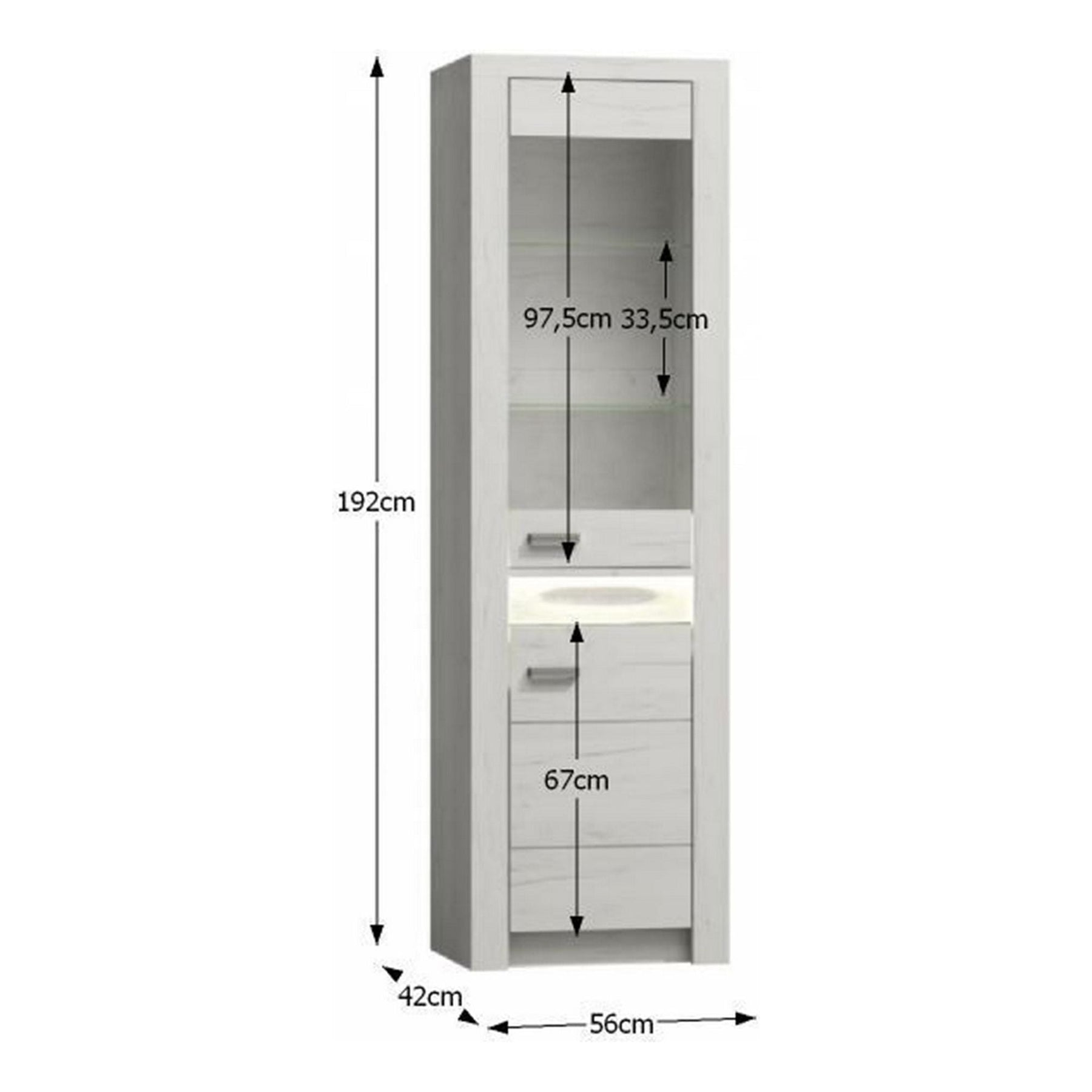 Vitrina living INFINITY I-04, PAL melaminat, frasin alb, 56x42x192 cm