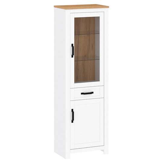 Vitrină cu iluminare LED, alb alba / stejar craft auriu, LANZETTE A