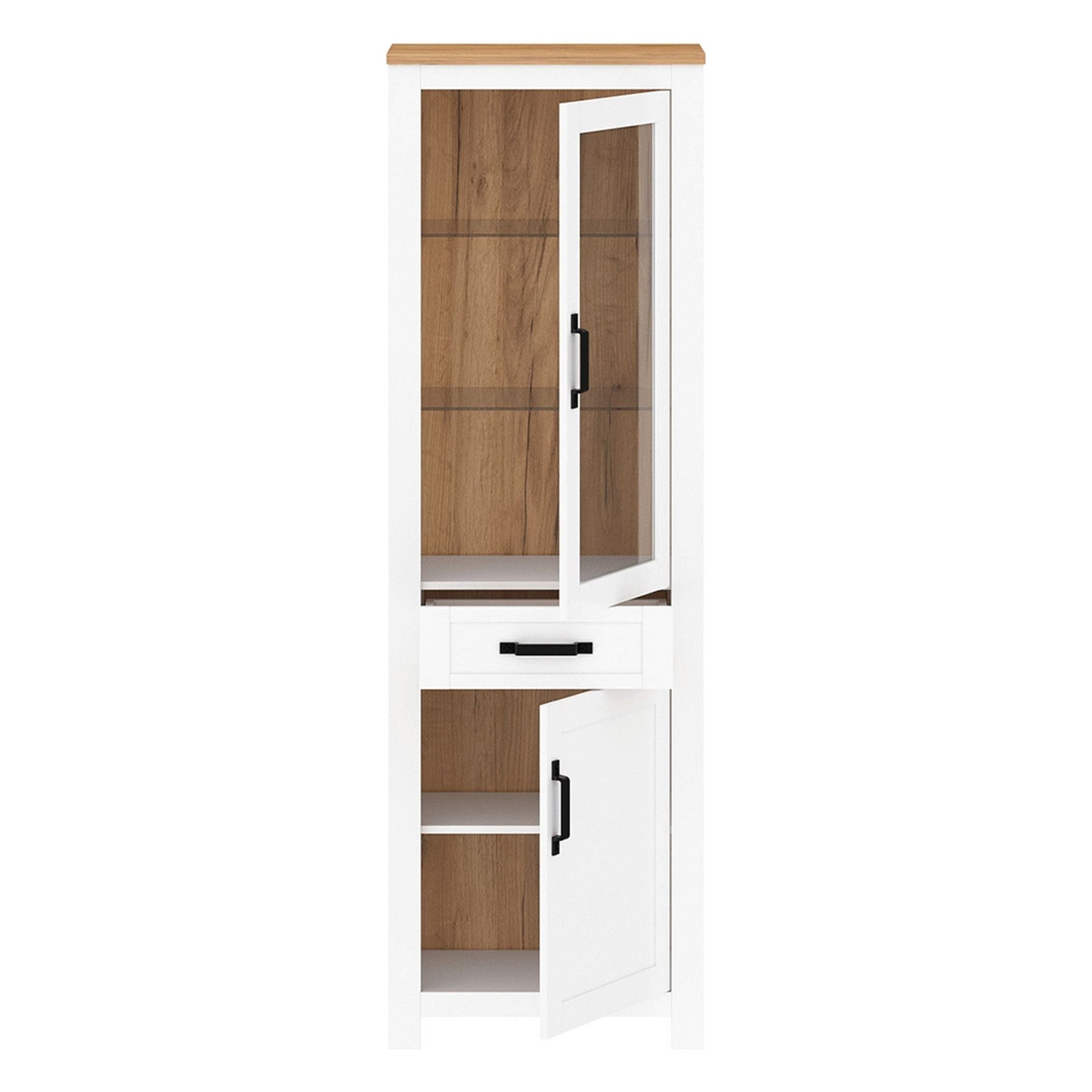 Vitrină cu iluminare LED, alb alba / stejar craft auriu, LANZETTE A