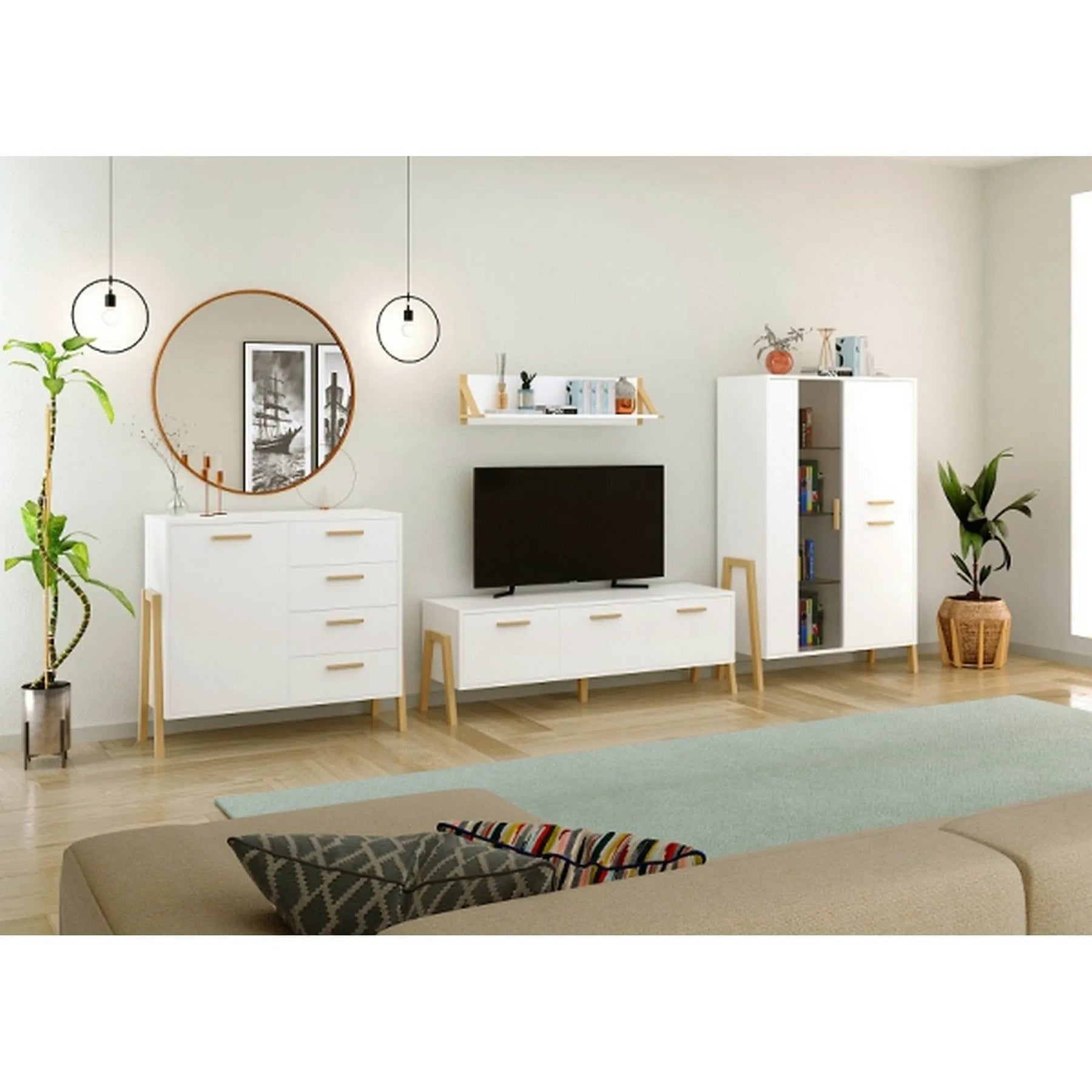 Vitrina BELLE, PAL laminat/lemn, alb, 103×41×153 cm