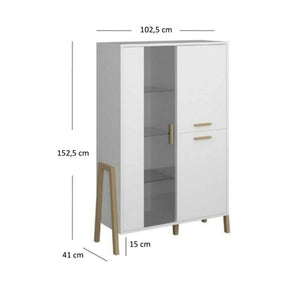 Vitrina BELLE, PAL laminat/lemn, alb, 103×41×153 cm