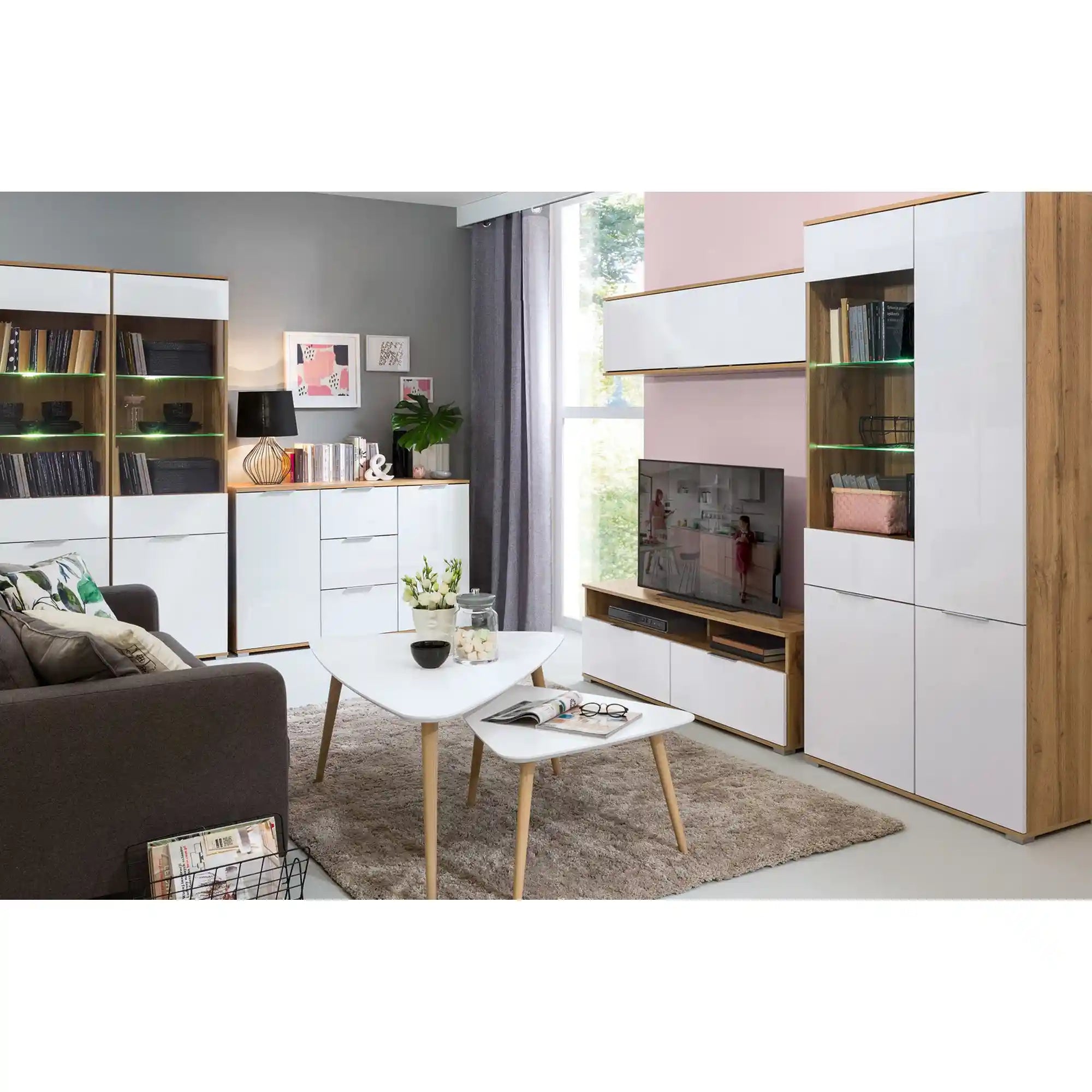 Vitrina BERGEN OCN-28392, stejar wotan/alb lucios