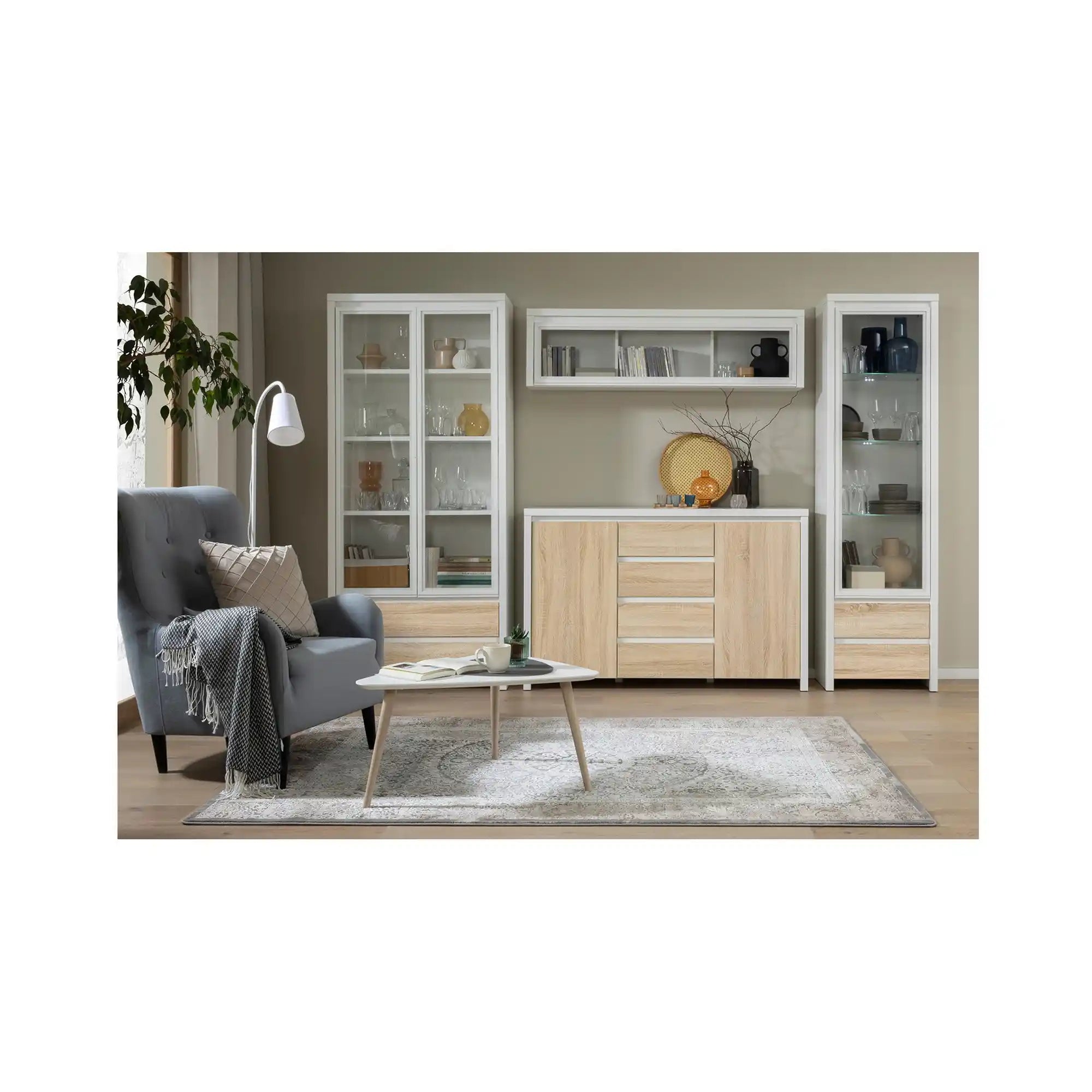 Vitrina BERGEN OCN-28409, alb/stejar sonoma