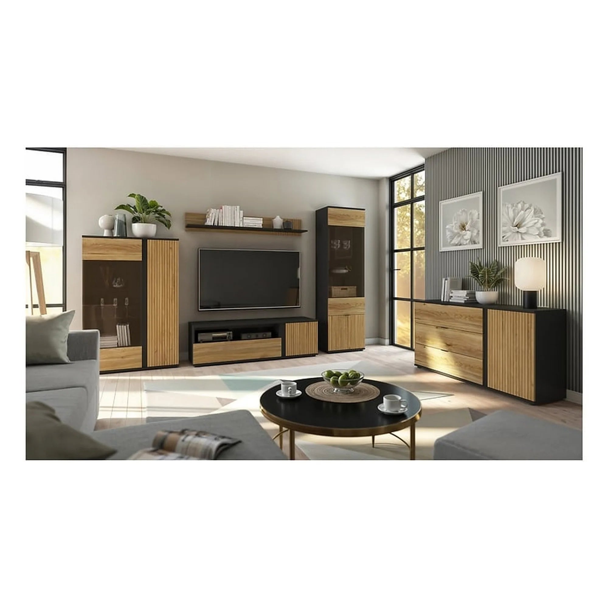 Vitrina BERGEN OCN-28420, stejar/negru