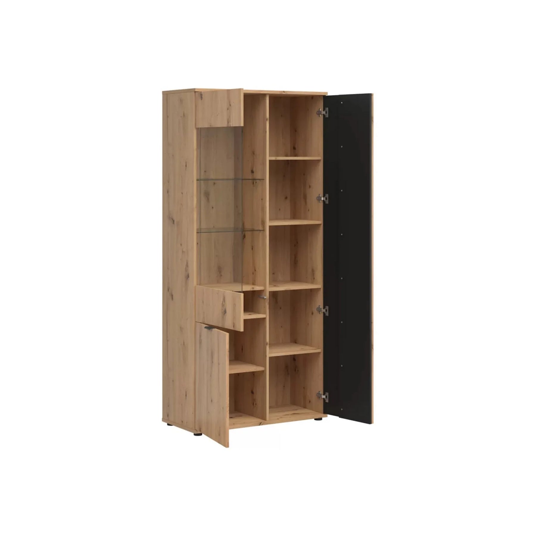 Vitrina BERGEN OCN-28432, stejar artisan/negru mat
