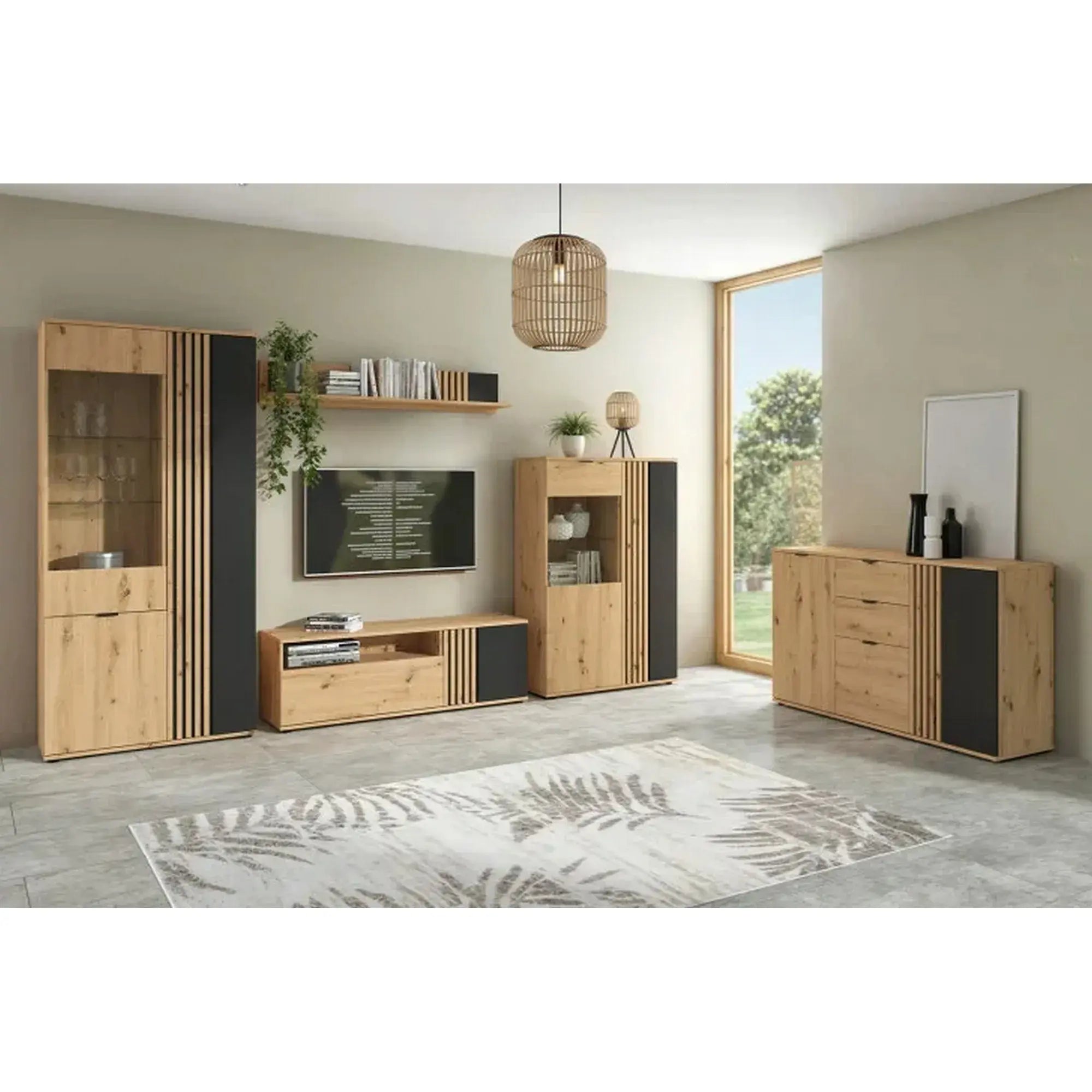 Vitrina BERGEN OCN-28432, stejar artisan/negru mat