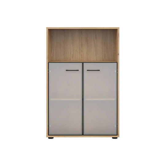 Vitrina BERGEN OCN-28439, stejar artisan/negru fumuriu