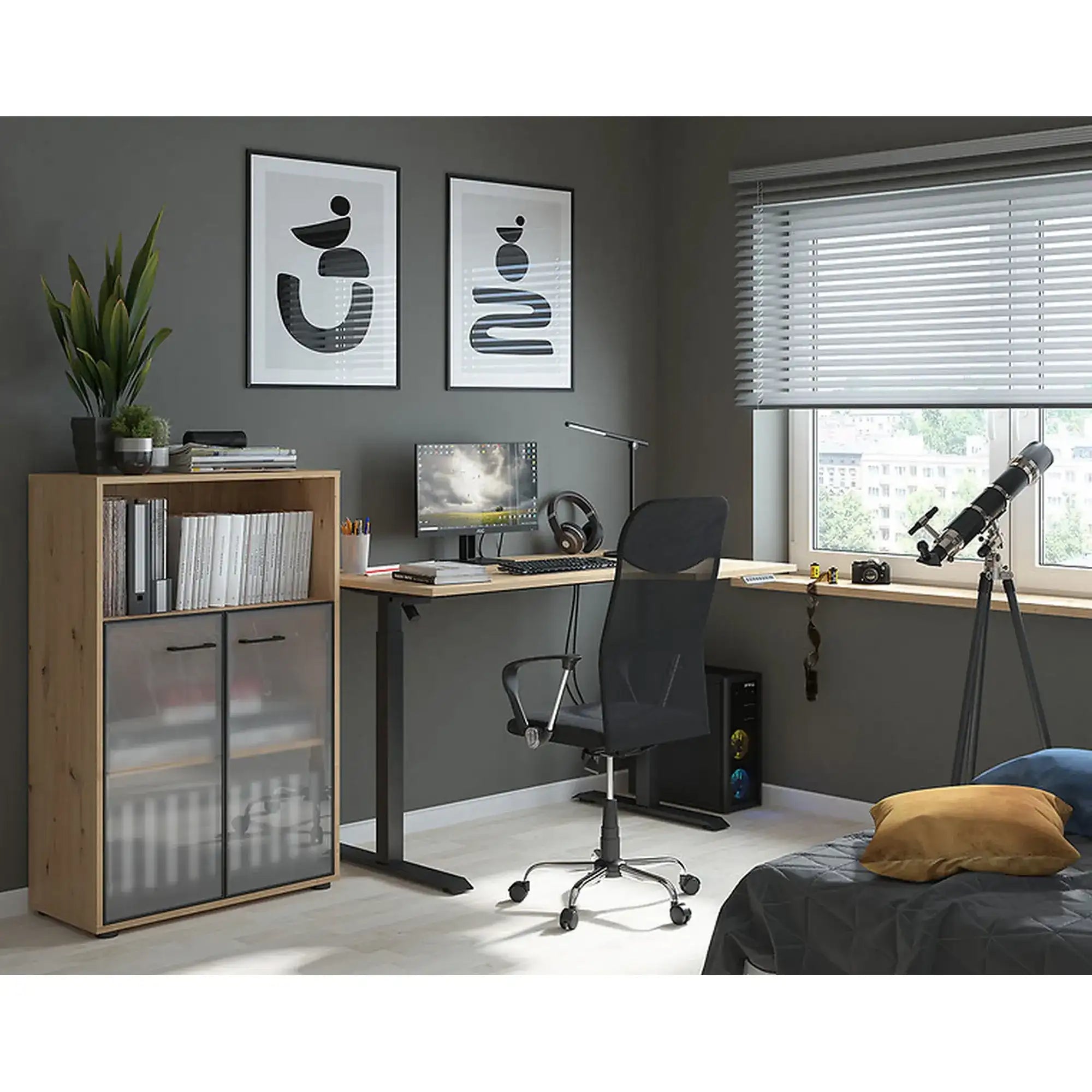 Vitrina BERGEN OCN-28439, stejar artisan/negru fumuriu