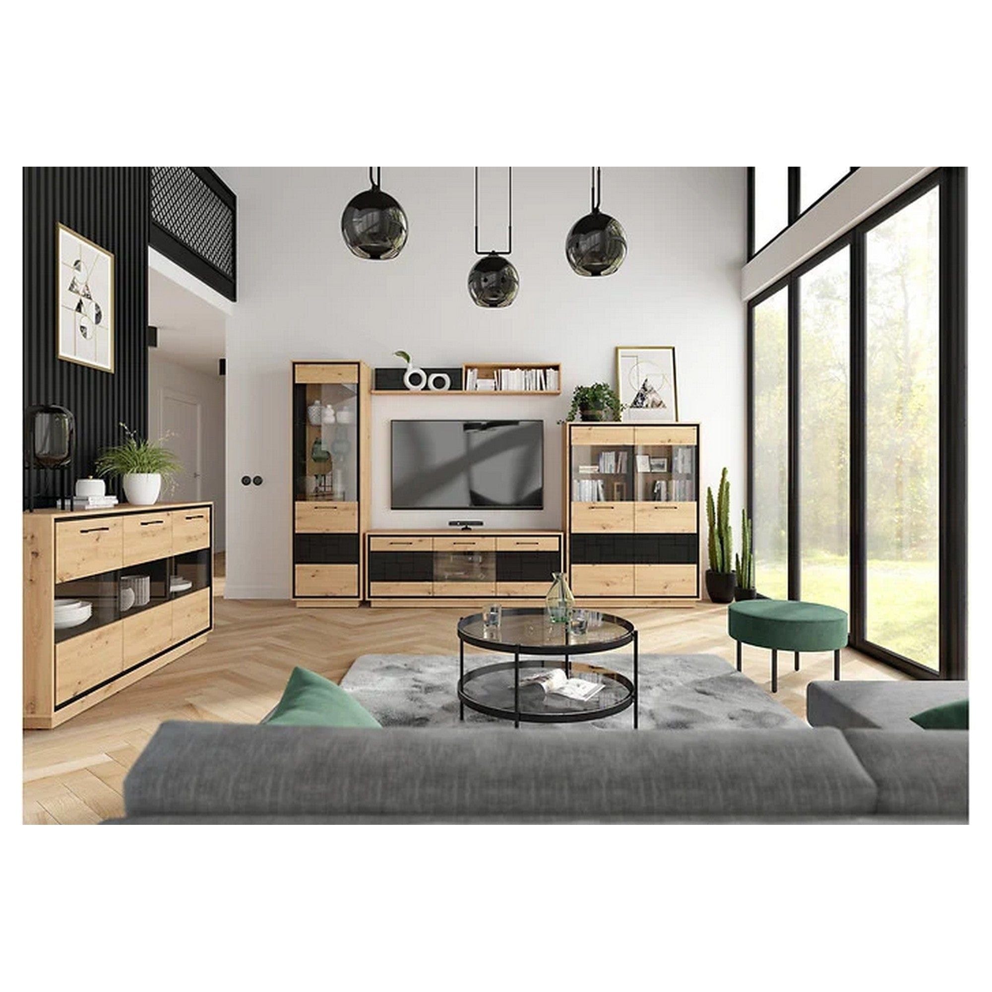 Vitrina BERGEN OCN-28440, stejar artisan/negru mat