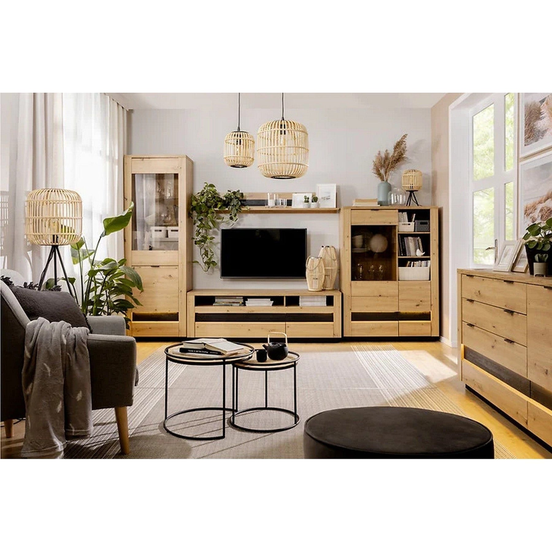 Vitrina BERGEN OCN-28450, stejar artisan/negru mat
