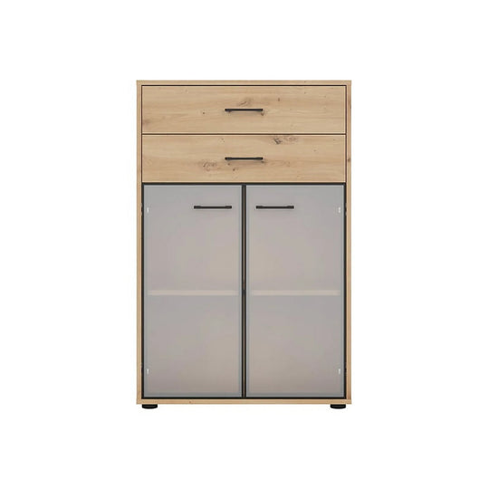 Vitrina BERGEN OCN-28455, stejar artisan/negru fumuriu
