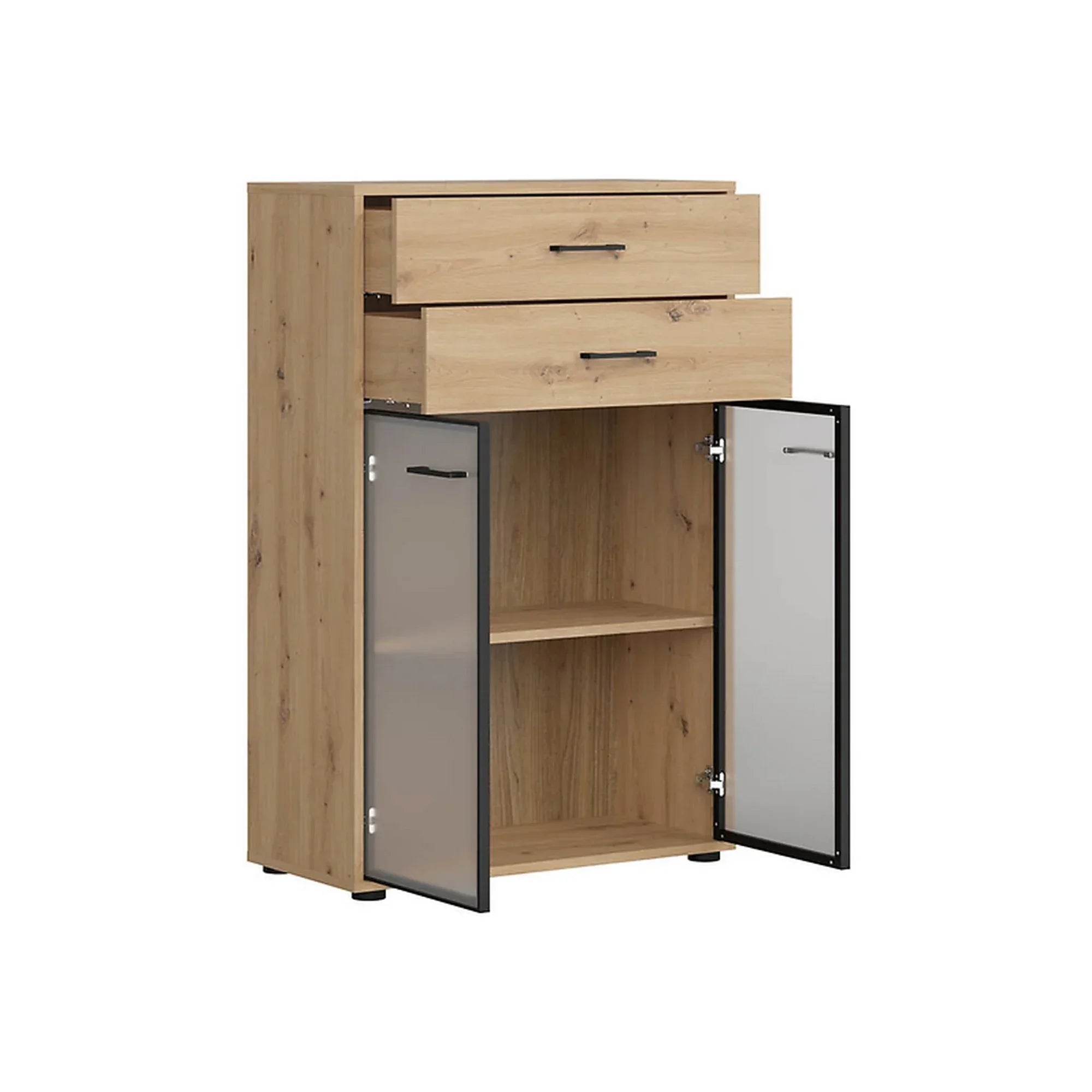 Vitrina BERGEN OCN-28455, stejar artisan/negru fumuriu