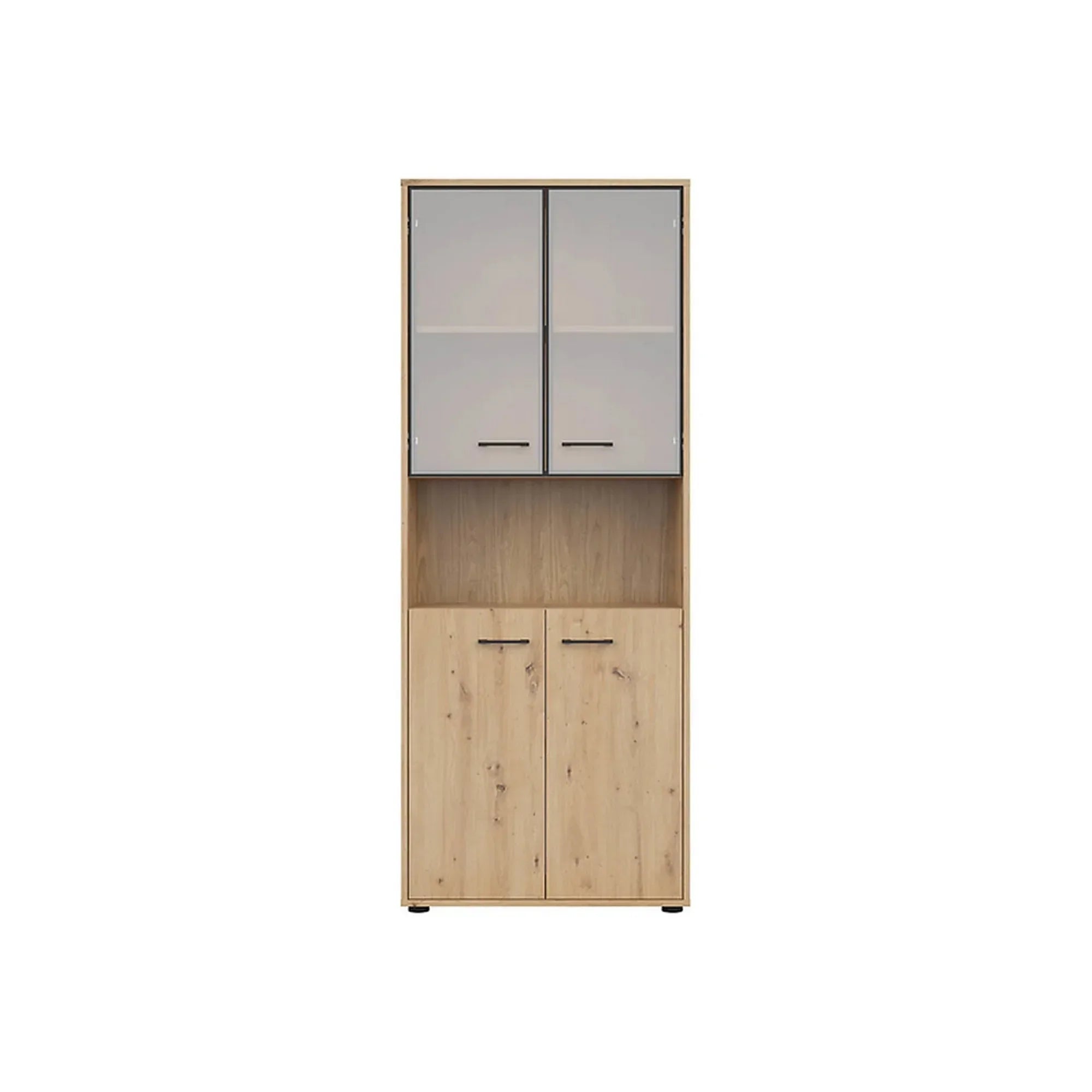 Vitrina BERGEN OCN-28457, stejar artisan/negru fumuriu