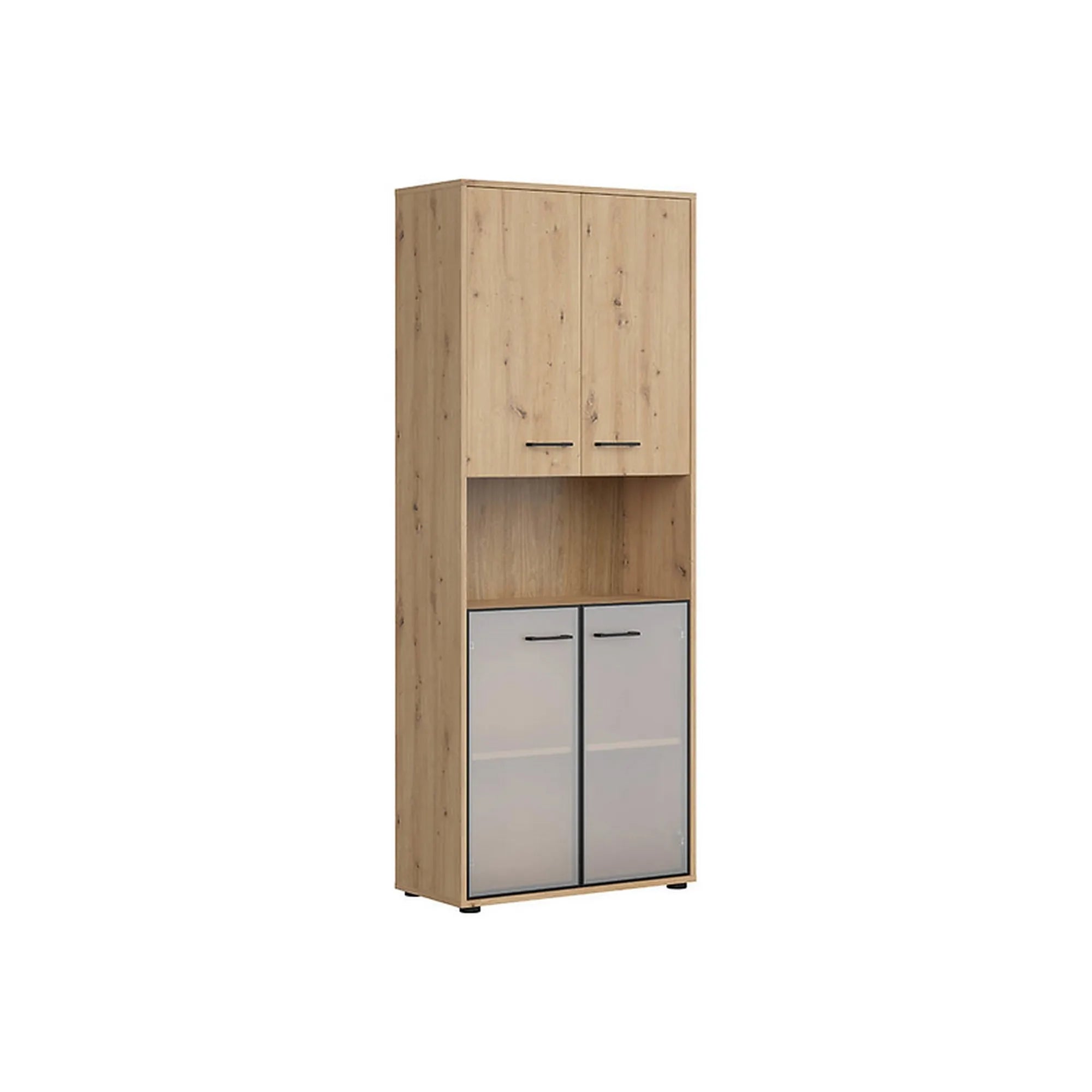 Vitrina BERGEN OCN-28457, stejar artisan/negru fumuriu