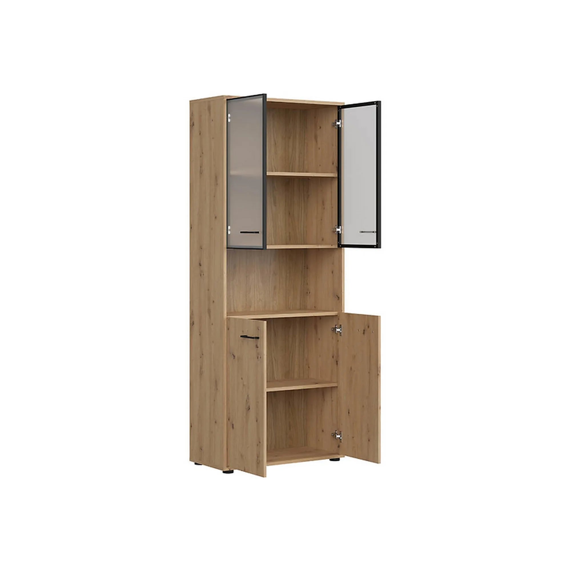 Vitrina BERGEN OCN-28457, stejar artisan/negru fumuriu