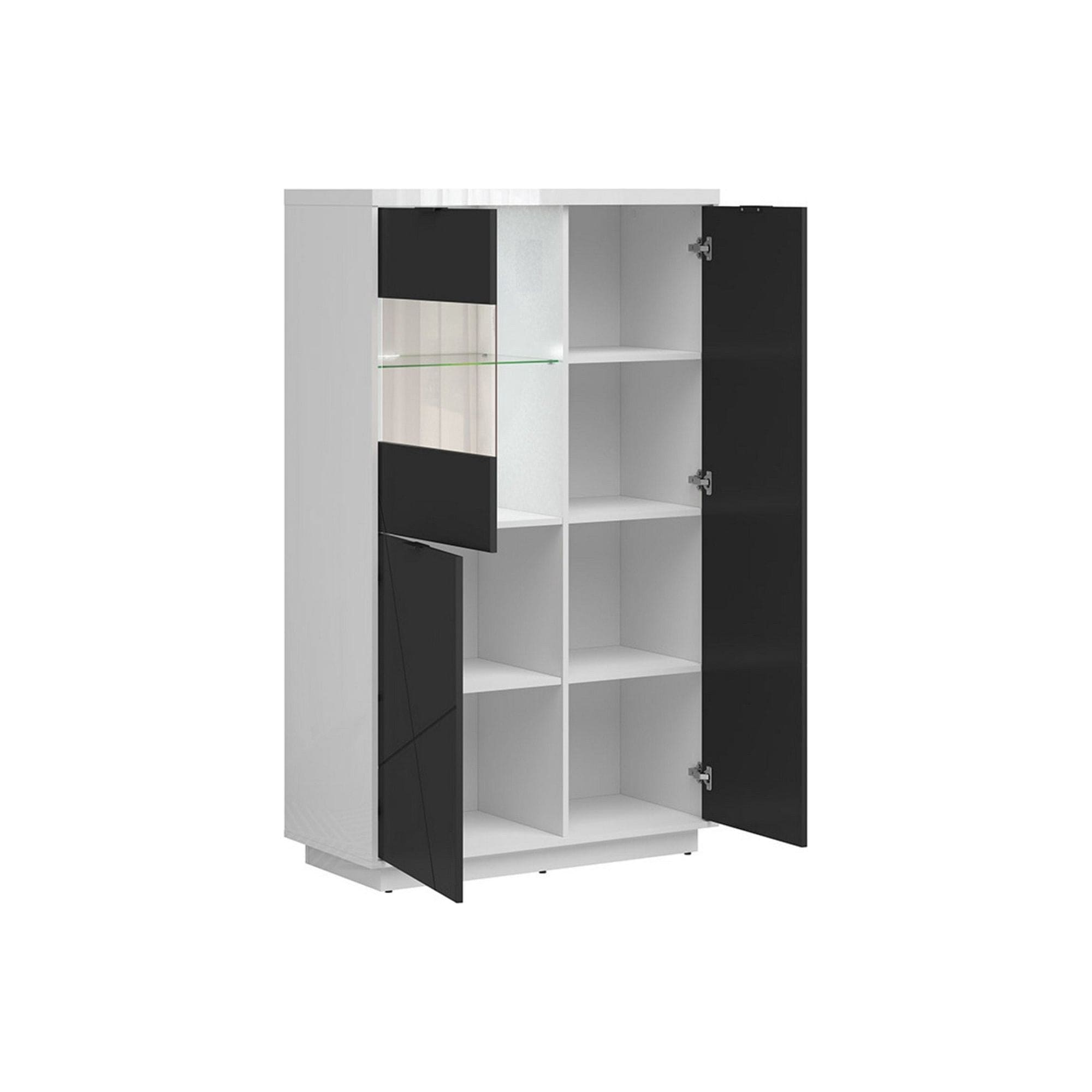 Vitrina BERGEN OCN-28462, alb lucios/negru mat