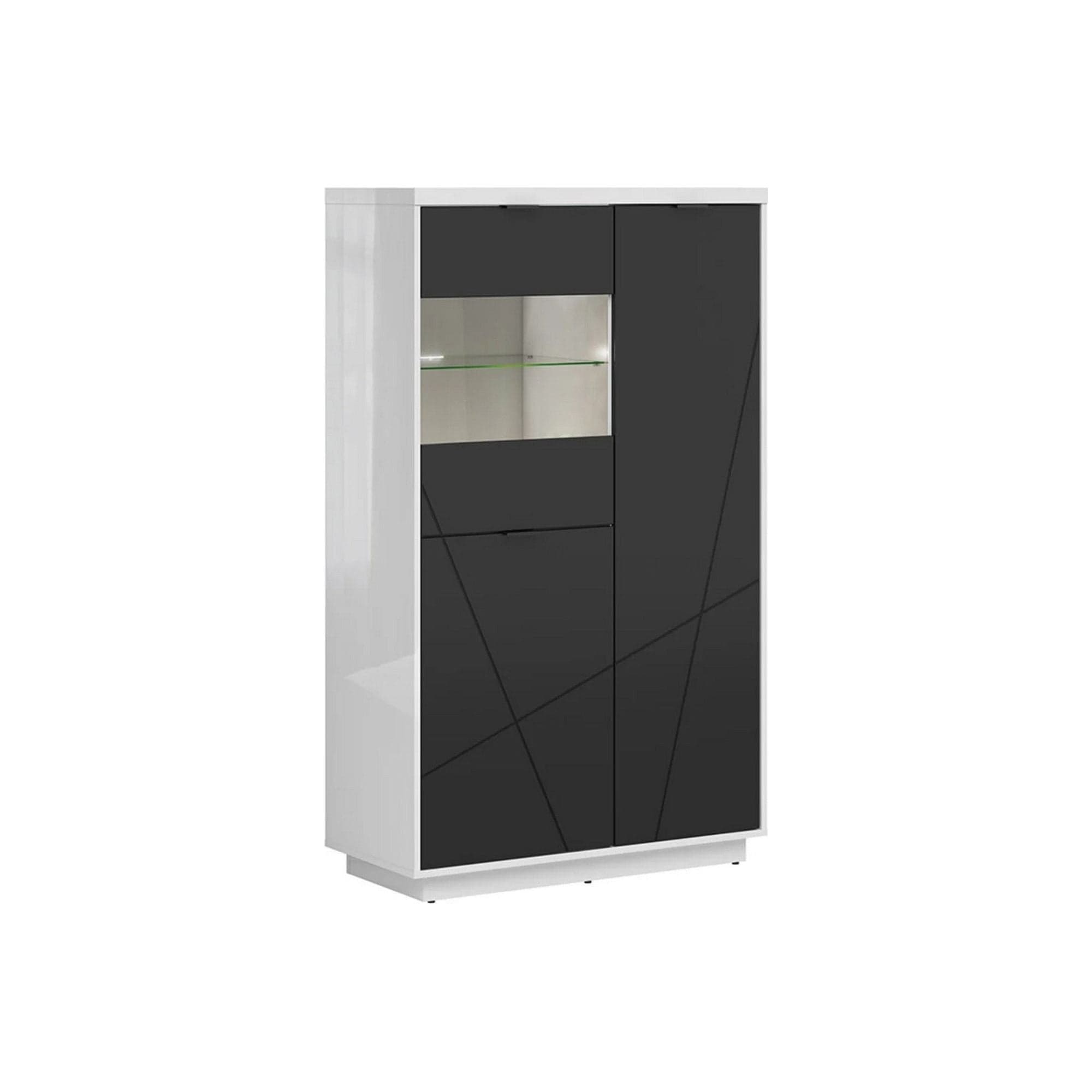 Vitrina BERGEN OCN-28462, alb lucios/negru mat