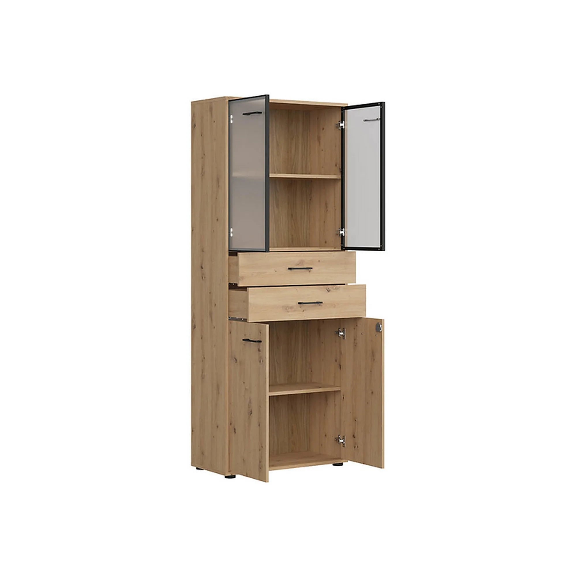 Vitrina BERGEN OCN-28477, stejar artisan/negru fumuriu