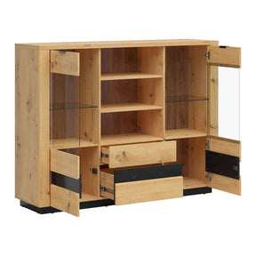 Vitrina BERGEN OCN-28488, stejar artisan/negru