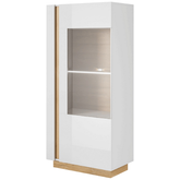 Vitrina living CITY, PAL melaminat/sticla, alb/stejar grandson/alb lucios, 72x154x40 cm, cu iluminare LED, 1 usa