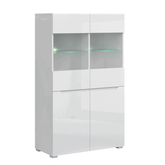 Vitrina JOLK 2D2W, alb, DTD laminat/sticla, 90x42x149 cm