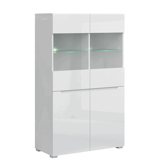 Vitrina JOLK 2D2W, alb, DTD laminat/sticla, 90x42x149 cm