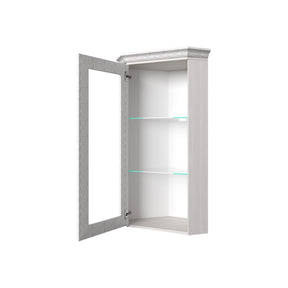 Vitrina de colt TIFFANY (Tiffy), alb vintage, PAL laminat, sticla, 52x52x122 cm