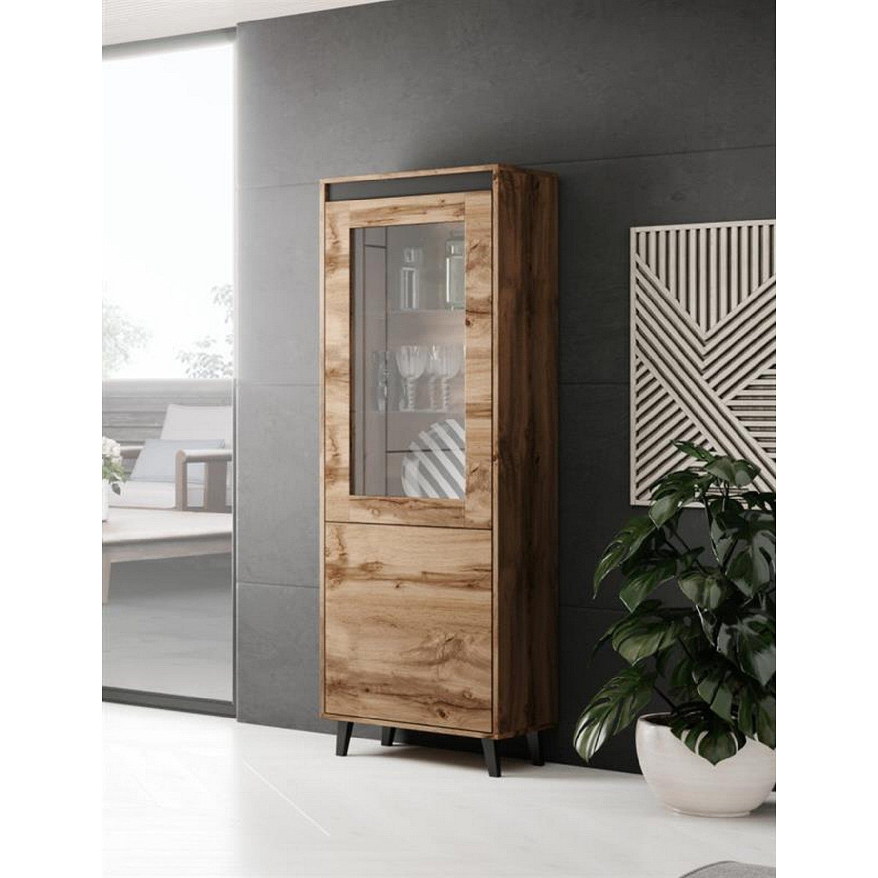 Vitrina HOUSTON OCN-35810, stejar wotan/gri antracit