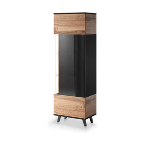 Vitrină modernă din stejar wotan și negru, ideală pentru living – primabucata