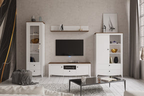 Vitrina KARINA 7, alb/stejar, PAL/sticla, 61x46x197 cm
