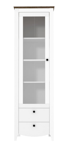 Vitrina KARINA 7, alb/stejar, PAL/sticla, 61x46x197 cm