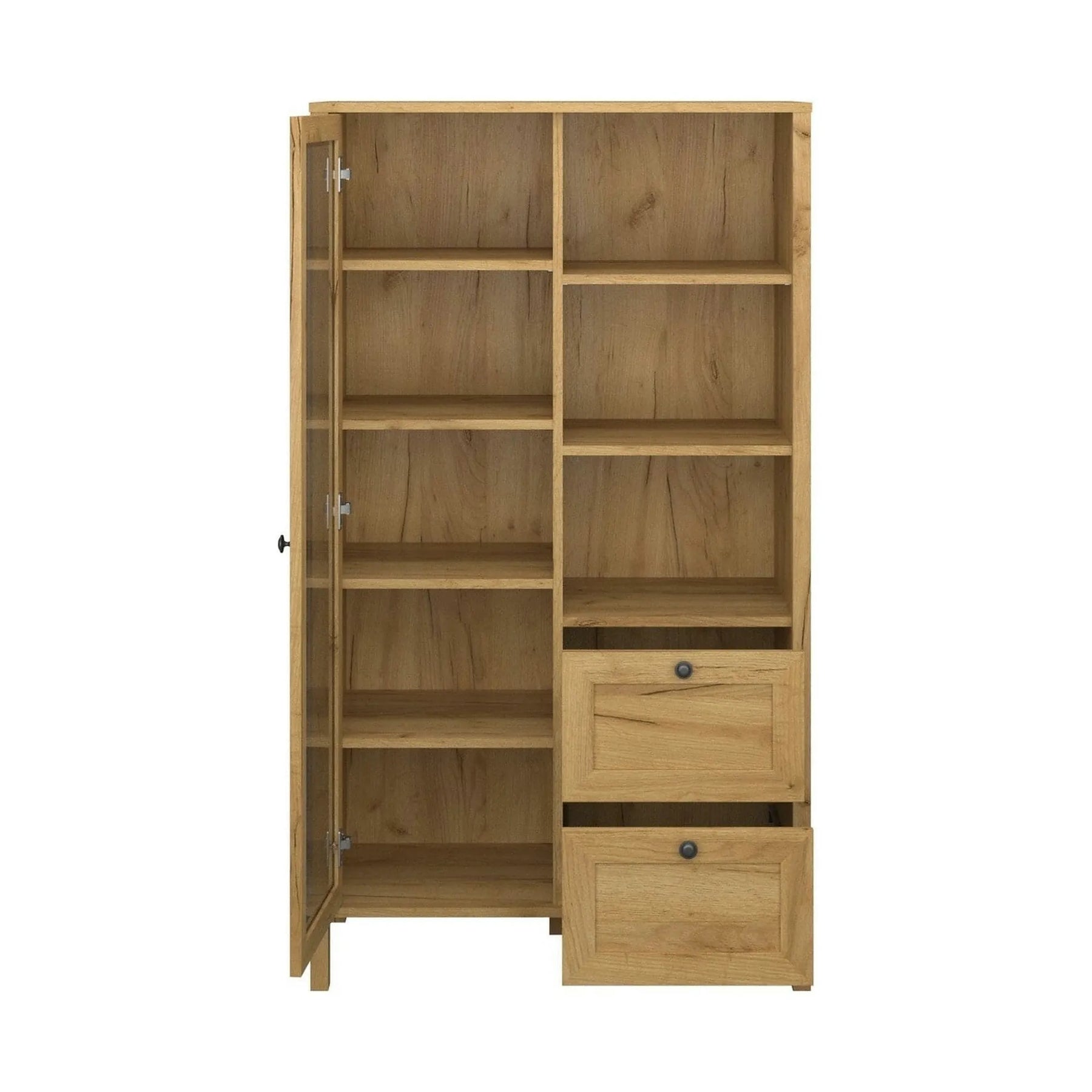 Vitrina KLARK, PAL laminat/MDF, stejar auriu, 84×42×150 cm