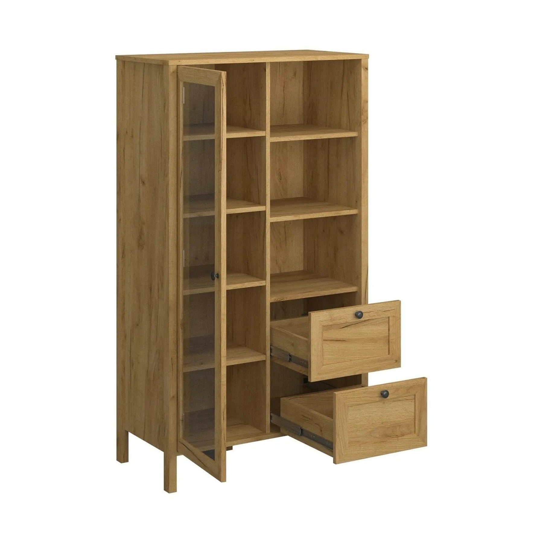 Vitrina KLARK, PAL laminat/MDF, stejar auriu, 84×42×150 cm