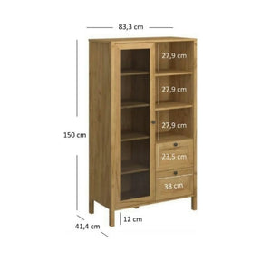 Vitrina KLARK, PAL laminat/MDF, stejar auriu, 84×42×150 cm