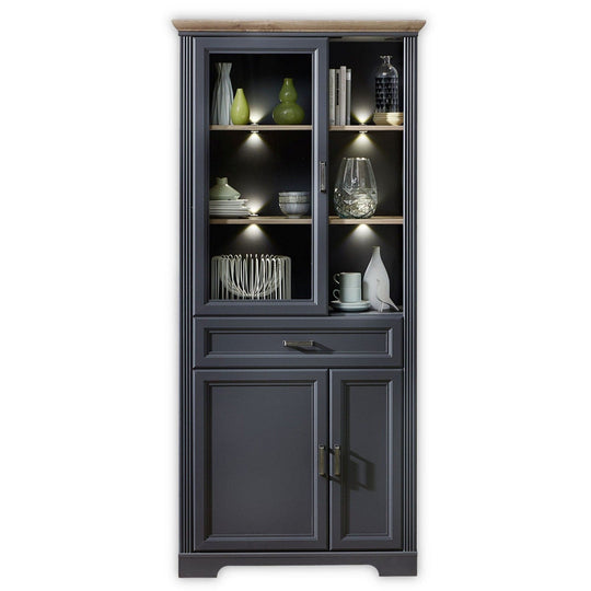 Vitrina LISABONA OCN-28173, gri grafit/stejar artisan