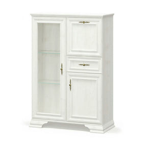 Vitrina living clasica IRYS, pin alb anderson, PAL laminat, 93x39x133 cm