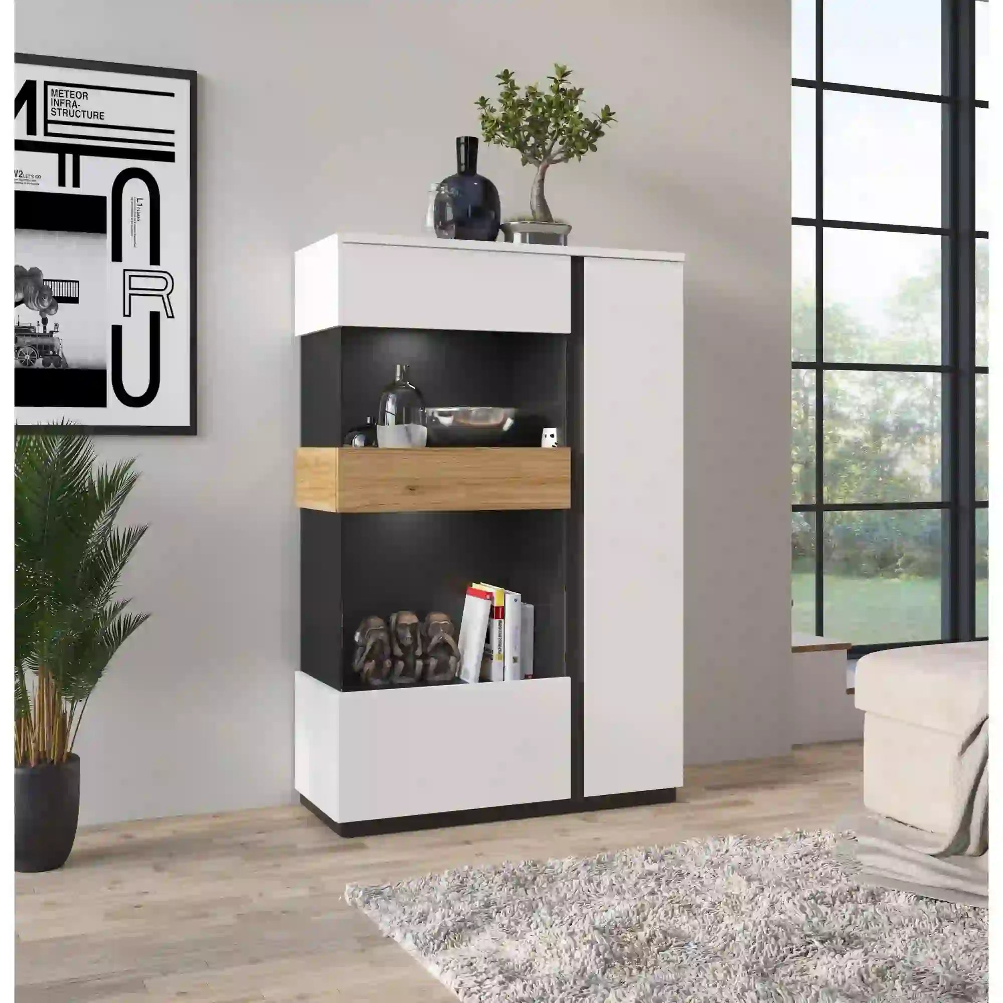 Vitrina NAPOLI OCN-28024, alb/stejar